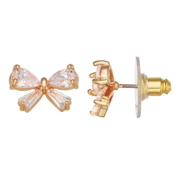 Napier Gold Tone Crystal Bow Stud Earrings - Picture 1 of 4